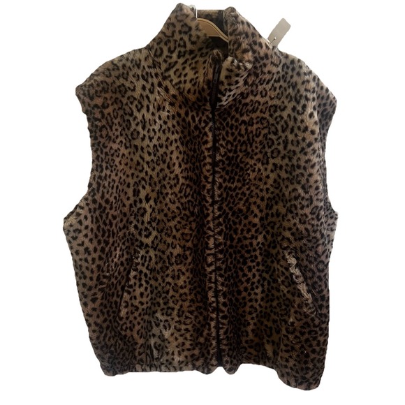 Vtg Leopard Animal Faux Fur‎ Zip Vest M Pockets Costume Halloween Deadstock New - Picture 1 of 12